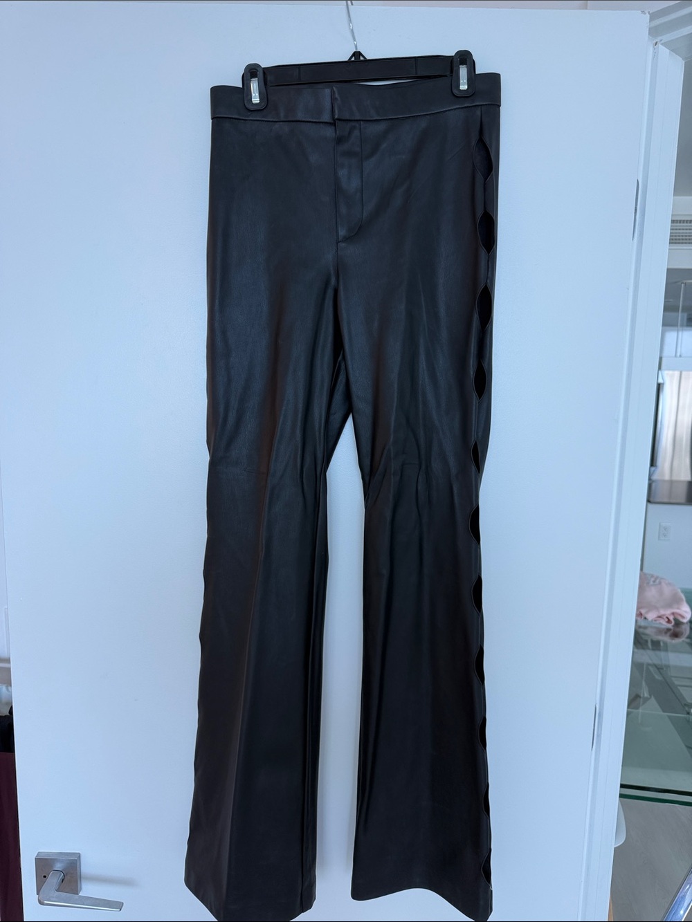 Zara High Rise Leather Pants with Cutout Side Detail in Size Medium!